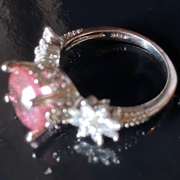 silver ring pink stone & cz flowers - Picture 10 of 10